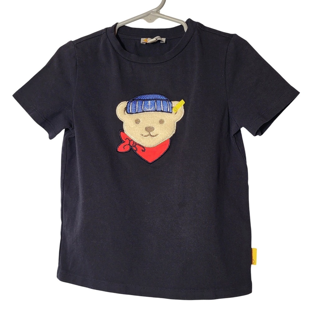 Steiff Kids Navy Blue Sailor Teddy Bear Applique T-Shirt Size 104 3-4Y Nautical